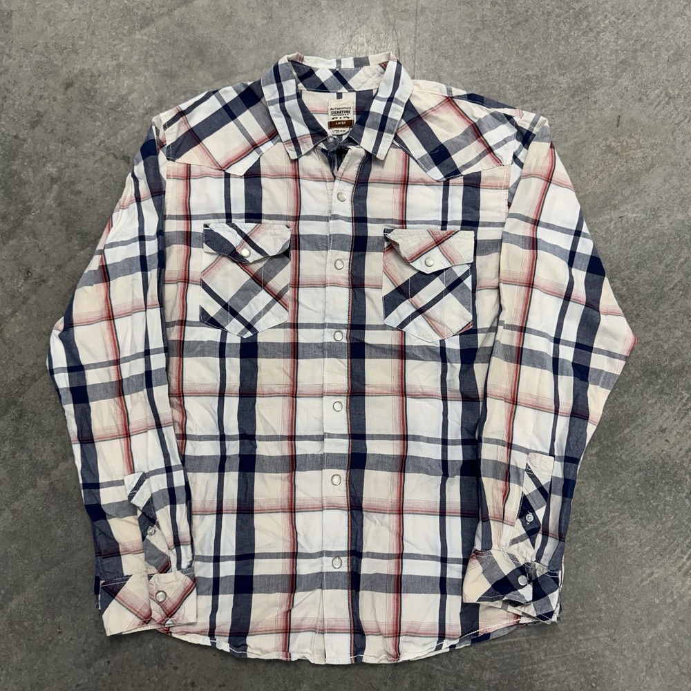 Signature by Levi Strauss Shirt Mens Large Blue Plaid Western Snap Button Up